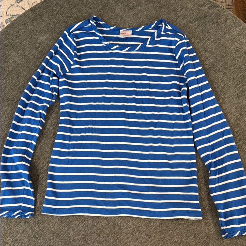 Hanna Andersson Blue and White Striped Long Sleeve Shirt